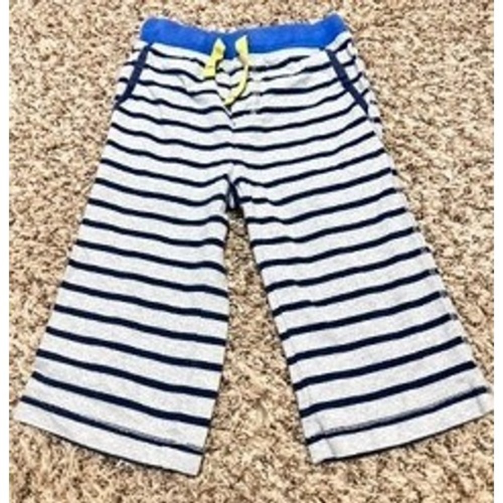 Mini Boden Boys Striped Knit Shorts Grey Navy Blue Elastic Waist Size 7Y